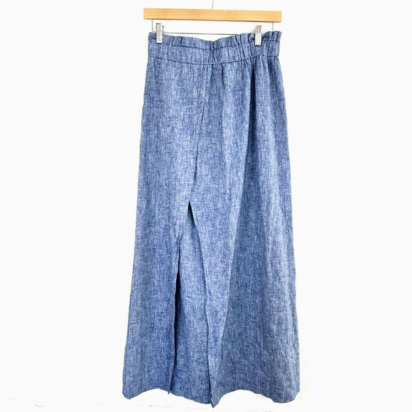 Express Dresses & Skirts - Express Skirt Size S Maxi Chambray Linen Skirt Blue Front Slit‎ Elastic Pull On